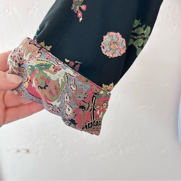 PLATINUM DOROTHY SCHOLENE Vintage Black Floral Relaxed Boho Open Crop Jacket M - Picture 3 of 10